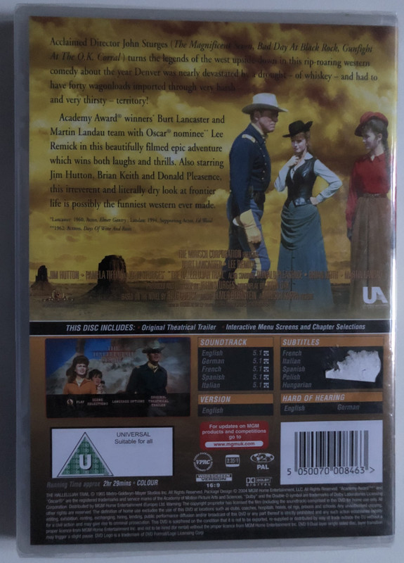 The Hallelujah Trail  Actor Burt Lancaster, Lee Remick  Director-Producer John Sturges  DVD Video (5050070008463)