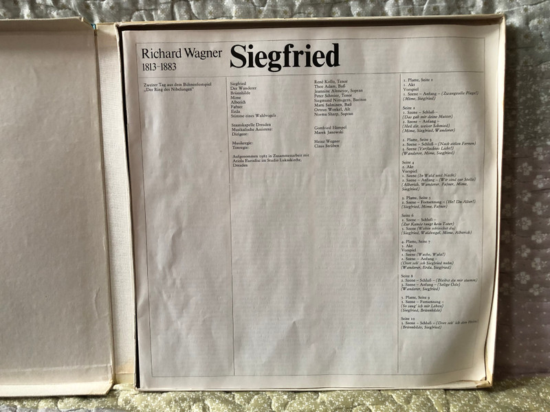 Richard Wagner: Siegfried - René Kollo, Theo Adam, Jeannine Altmeyer, Peter Schreier, Siegmund Nimsgern, Matti Salminen, Ortrun Wenkel, Norma Sharp, Staatskapelle Dresden, Marek Janowski / ETERNA 5x LP, Box Set, Stereo / 8 27 590-594