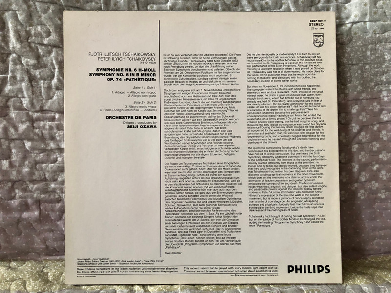 Tschaikowsky - Symphonie Nr. 6 «Pathétique» - Orchestre De Paris, Seiji Ozawa / Sequenza / Philips LP Stereo 1981 / 6527 094