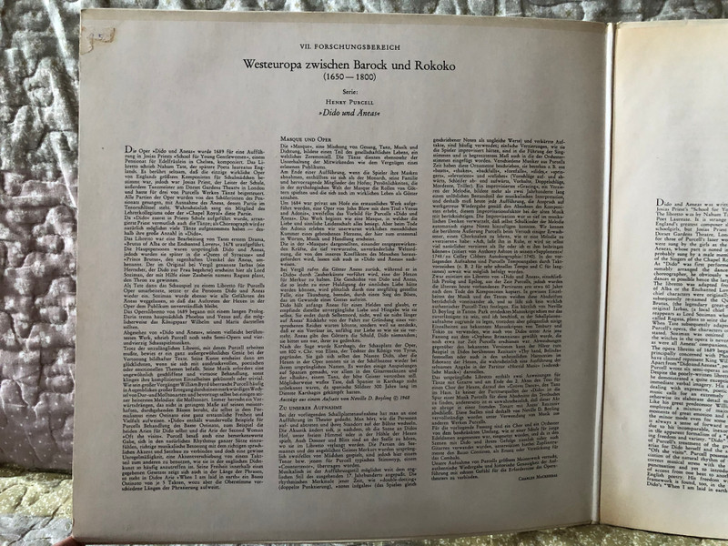 Henry Purcell: Dido And Aeneas - Monteverdi-Chor Hamburg, Kammerorchester Des NDR, Charles Mackerras / Archiv Produktion LP / 198 424