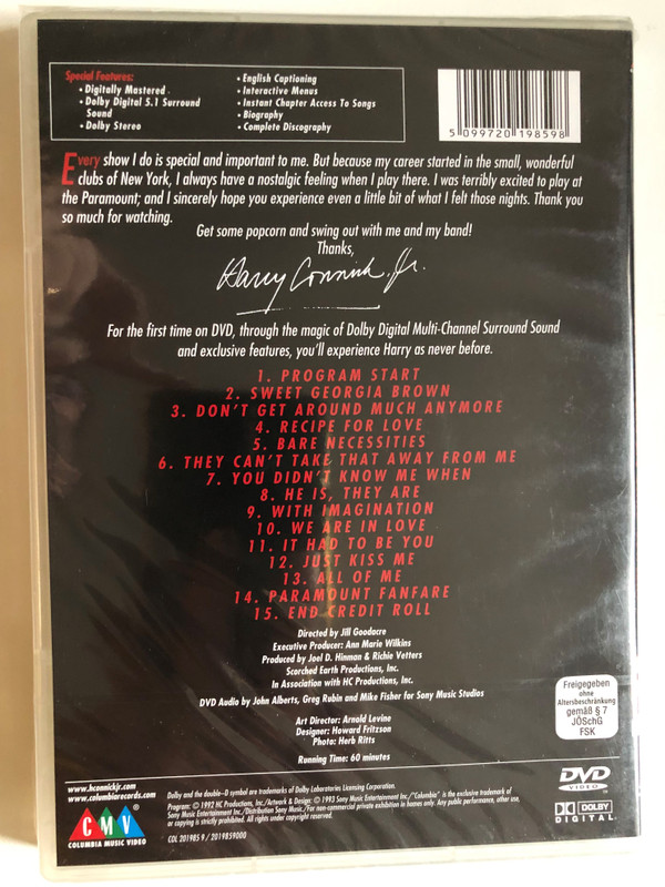 Harry Connick Jr. The New York Big Band Concert  Directed by Jill Goodacre  Produced by Joel D. Hinman & Richie Vetters  Scorched Earth Production  In Association win HC Production (5099720198598)