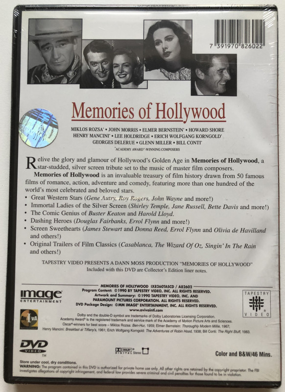 Memories of Hollywood  A DANN MOSS PRODUCTION  TAPESTRY SERIES  OVER 100 STARS, 50 FILMS, MUSIC OF ACADEMY AWARD-WINNING COMPOSERS  DVD Video (7391970826022)