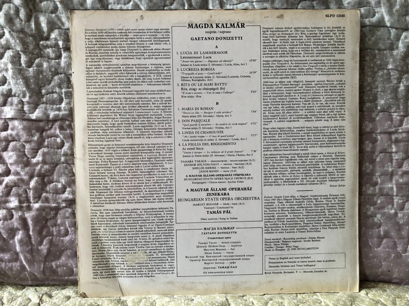 Donizetti: Soprano Arias - Magda Kalmár, Hungarian State Opera Orchestra, Tamas Pal / Hungaroton LP Stereo 1985 / SLPD 12245