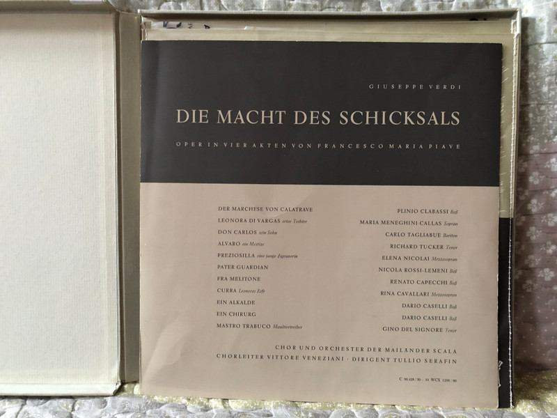 Giuseppe Verdi: Die Macht Des Schicksals (Italienisch Gesungen) - Plinio Clabassi (bass), Maria Meneghini Callas (sopran), Carlo Tagliabue (bariton), Richard Tucker (tenor), Elena Nicolai (mezzosopran) / Columbia 3x LP, Box Set / 33WCX 1258/60