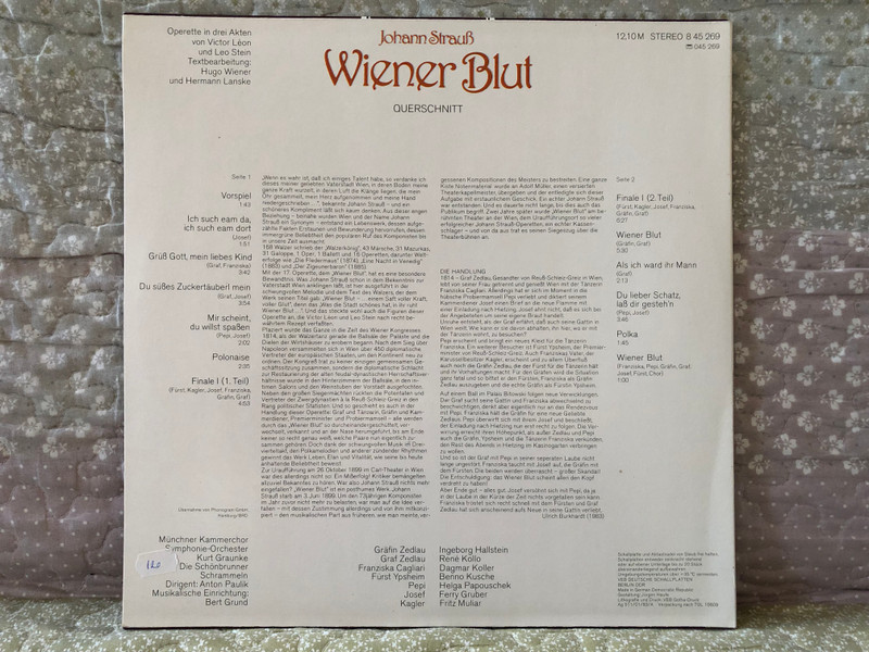 Johann Strauß: Wiener Blut - Ingeborg Hallstein, Dagmar Koller, René Kollo, Fritz Muliar, u. a. / AMIGA LP Stereo 1983 / 8 45 269