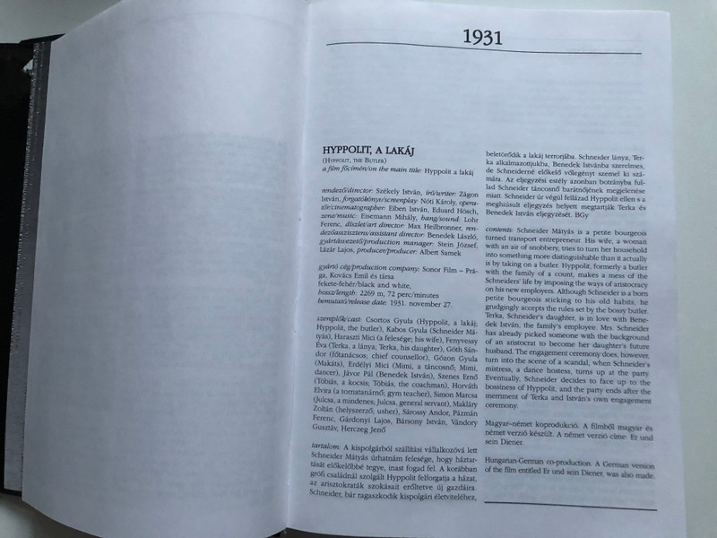 JATEKELMEK - HUNGARIAN FEATURE FILMS 1931-1997  MAGYAR FILMOGRÁFIA  MAGYAR FILMINTÉZET (0230130X)