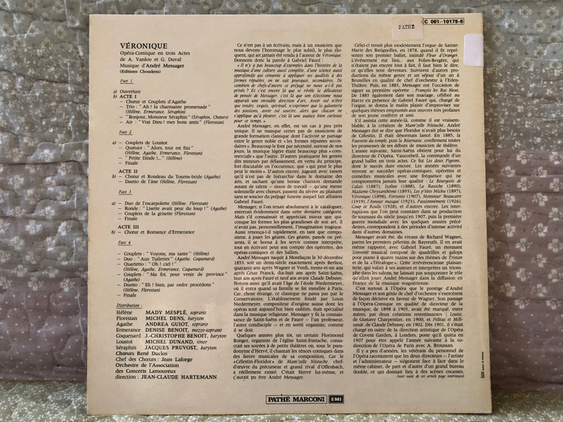 André Messager: Veronique - Mady Mesplé, Michel Dens, Andrea Guiot, J.-Chr. Benoit, Denise Benoit,Michel Dunand, Jacques Pruvost, Association Des Concerts Lamoureux, direction: Jean-Claude Hartemann / Pathé 2x LP / 2 C 061-10175/6