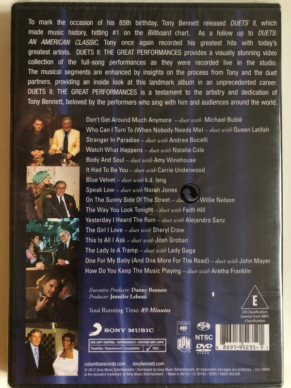 Tony Bennett Duets II: The Great Performances / Willie Nelson - Faith Hill - Alejandro Sanz - Josh Groban and Many more / Producer: Jennifer Lebeau / DVD (886919523591)