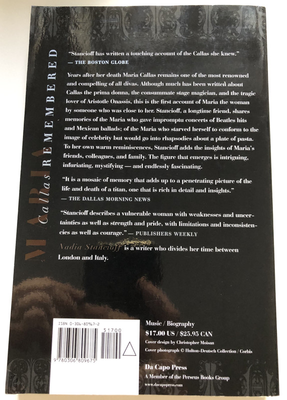 Maria Callas Remembered An Intimate Portrait of the Private Callas  By Nadia Stancioff  Da Capo Press 2000  Paperback (9780306809675)