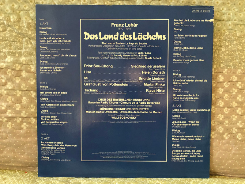 Lehar: Das Land Des Lächelns - Siegfried Jerusalem, Helen Donath, Brigitte Lindner, Martin Finke, Klaus Hirte, Chor Des Bayerischen Rundfunks, Münchner Rundfunkorchester, Willi Boskovsky / Marcato 2x LP Stereo 1982 / 29 346 3