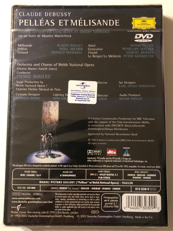 Debussy: Pelléas et Mélisande - PELLEAS AND MÉLISANDE 2 DVD Set / German gramophone / Tyric drama in five acts and twelve scenes / Orchestra and Chorus of Welsh National Opera / Conductor: PIERRE BOULEZ / Chatelet Musical Theater of Paris / DVD (044007303092)