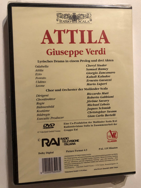 Giuseppe Verdy: Attila, Opéra En 3 Actes / Lyrical drama in a prologue and three acts / TEATRO ALLA SCALA / Choir and Orchestra of the Milan Scala / Conductor: Riccardo Muti / DVD (9120005650435)
