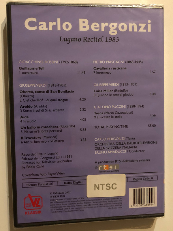 Lugano Recital 1981 - Carlo Bergonzi / GIOACCHINO ROSSINI - GIUSEPPE VERDI - PIETRO MASCAGNI - GIACOMO PUCCINI / SWITZERLAND-ITALIAN RADIO-TELEVISION ORCHESTRA BRUNO AMADUCCI / DVD (9120005650954)