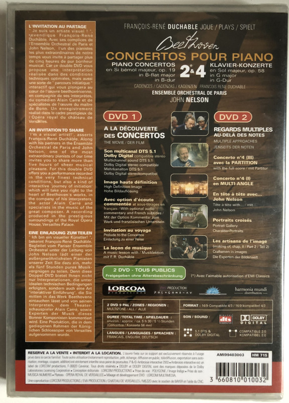 Beethoven - Piano Concertos Nos. 2 & 4  Nelson, Duchable  Versailles, Opéra Royal  MULTICHANNEL RECORDING SESSIONS IN NOVEMBER 2002  DVD Video (3660810010032)