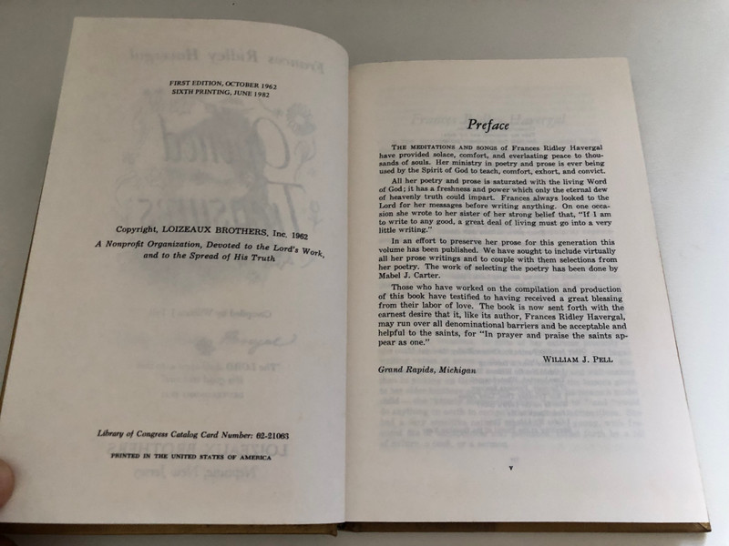 Opened Treasures by Frances Ridley Havergal / THE MEDITATIONS AND SONGS of Frances Ridley Havergal / FIRST EDITION, OCTOBER 1962 - SIXTH PRINTING, JUNE 1982