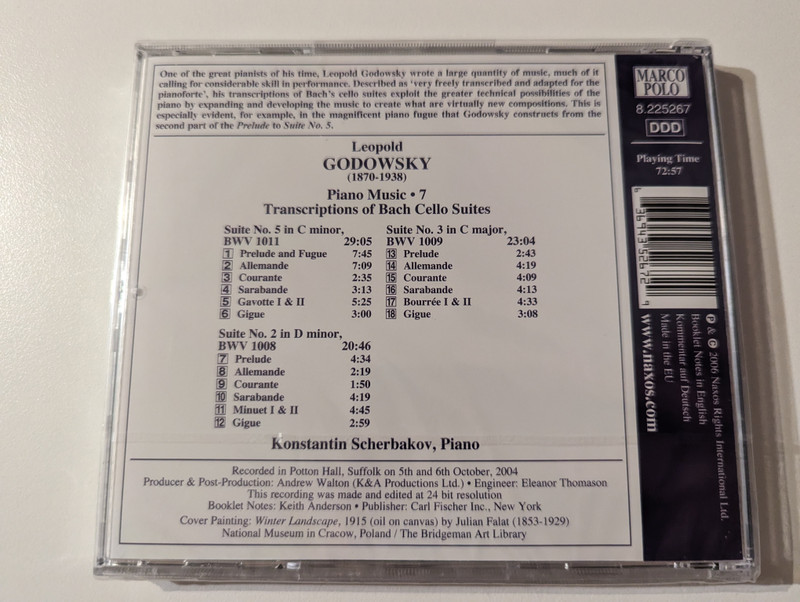 Leopold Godowsky: Transcriptions of Bach Cello Suites Nos. 2, 3 and 5 - Konstantin Scherbakov (piano) / Marco Polo Audio CD 2006 / 8.225267 