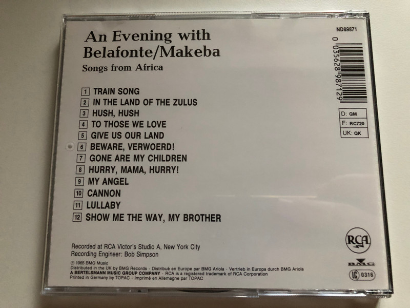 An Evening With Belafonte; Makeba / RCA Audio CD 1965 / ND89871