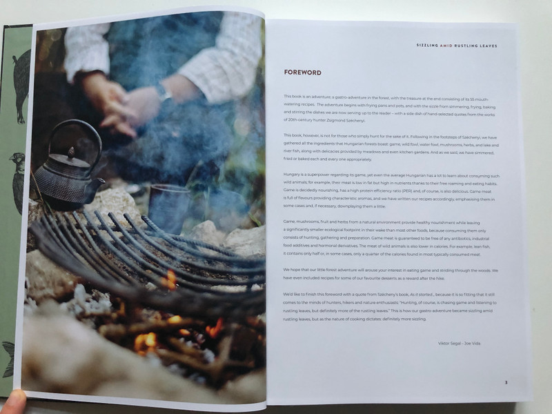 SIZZLING AMID RUSTLING LEAVES  VIKTOR SEGAL, JOE VIDA  ADVENTURES IN FOREST GASTRONOMY WITH QUOTES FROM ZSIGMOND SZÉCHENYI  PANNON Publishing 2021  Hardcover (9786150106526)