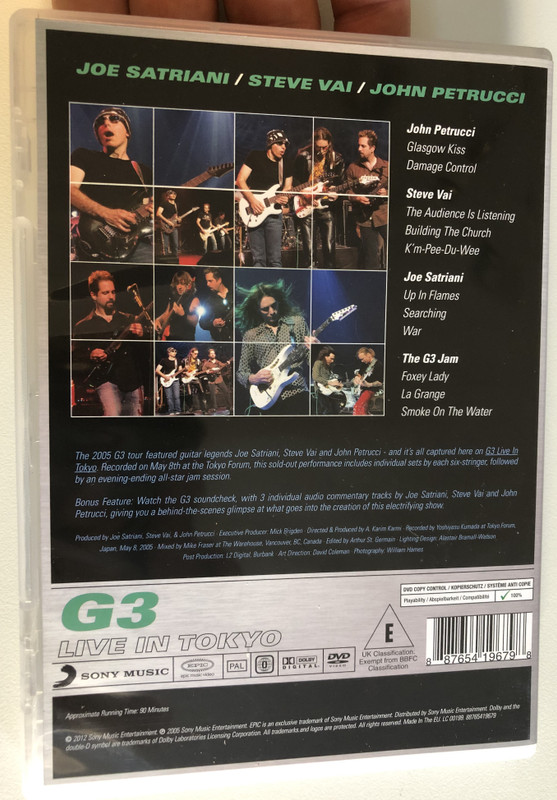 G3 - LIVE IN TOKYO  JOE SATRIANI, STEVE VAI, JOHN PETRUCCI  The Platinum Collection  Sony Music  DVD Video 2012 (887654196798)