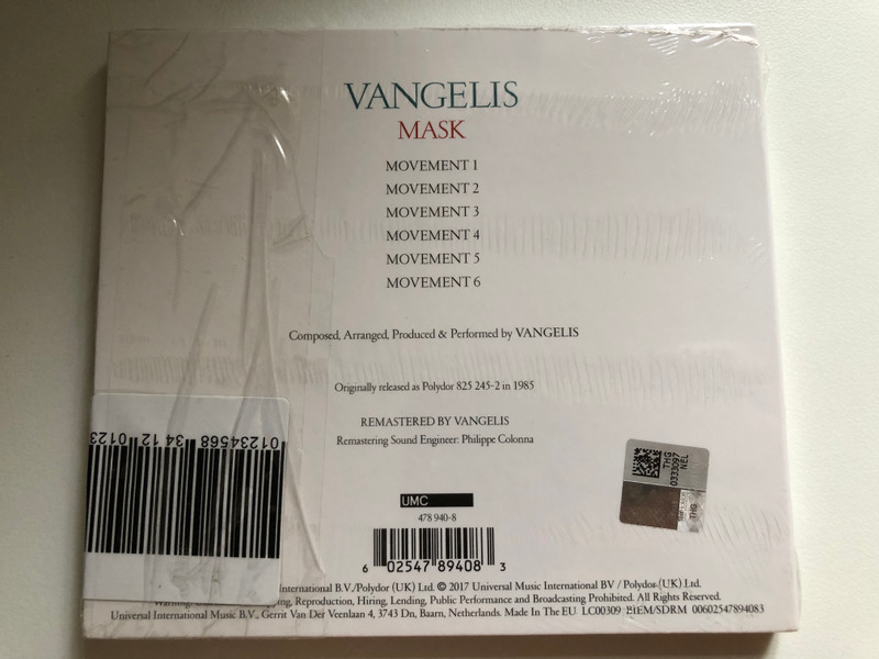 Vangelis: Mask - Remastered By Vangelis / UMC Audio CD 2017 / 478 940-8