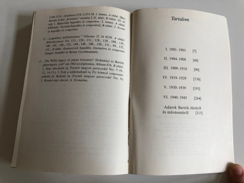 Bartók Béla - SZEMTŐL SZEMBEN  Tallián Tibor  Gondolat Kiadó, Budapest 1981  Paperback (963280967X)