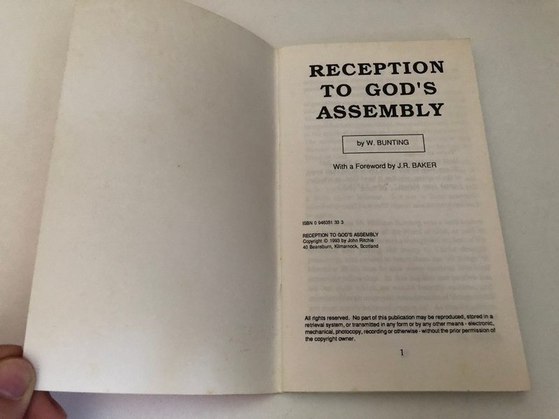 Reception To Gods Assembly by by William Bunting / Scriptural Guidance for Reception to Fellowship in the Local Church / JOHN RITCHIE CHRISTIAN PUBLICATIONS (0946351333)