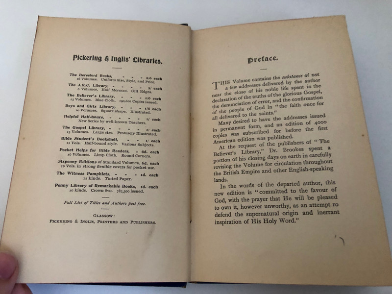 GOD SPAKE ALL THESE WORDS BY DR. JAMES H. BROOKES  A Select Library of Helpful Volumes for Bible Students, embracing a wide range of Scriptural Truth  THE  UPERNATURAL ORIGIN AND INERRANT INSPIRATION OF GOD'S HOLY WORD
