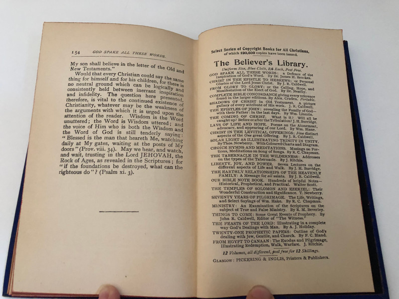 GOD SPAKE ALL THESE WORDS BY DR. JAMES H. BROOKES  A Select Library of Helpful Volumes for Bible Students, embracing a wide range of Scriptural Truth  THE  UPERNATURAL ORIGIN AND INERRANT INSPIRATION OF GOD'S HOLY WORD
