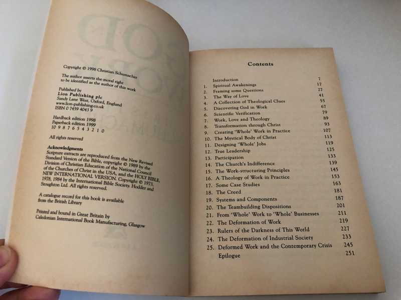 God in Work by Christian Schumacher / Discovering the Divine Pattern for Work in the New Millennium / Published by Lion Publishing plc Sandy Lane West, Oxford, England (0745940439)