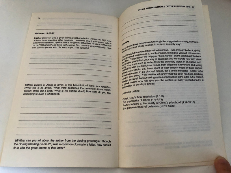 Hebrews Foundations for Faith (Fisherman Bible Studyguide Series) by Gladys Hunt  Hebrews from shadows to reality  Gladys Hunt  13 inductive studies for neighborhood, student and church groups  Harold Shaw Publishers Wheaton, Illinois