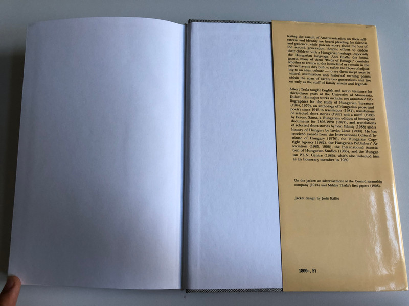 The HAZARDOUS QUEST Hungarian immigrants in the United States 1895-1920  A DOCUMENTARY  Edited and translated by ALBERT TEZLA  CORVINA Books 1993  Hardcover (97896313346437)