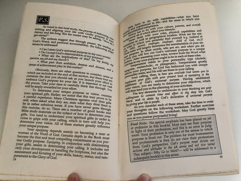 Establishing Your Purpose - Ministry in the Marketplace  Copyright 1986 by The Navigators Colorado Springs, Colorado  Reprinted by Permission Vision Foundation, Inc  Printed in the United States of America