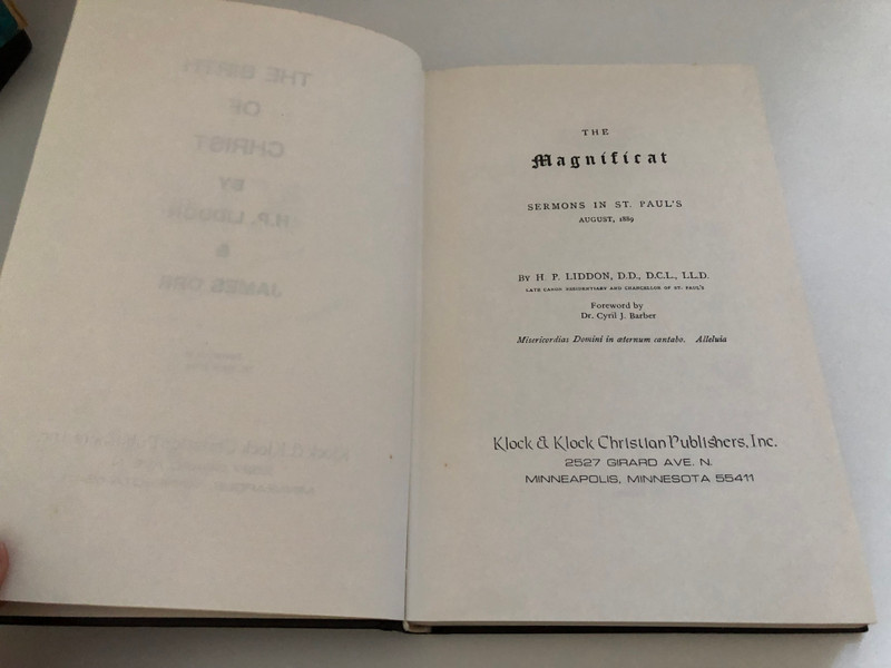 Birth of Christ by H. P. Liddon and J. Orr / Copy from the personal library of Dr. Cyril J. Barber / Originally published by Longmans, Green, & Co. London, 1891 / Publisher: Klock & Klock Christian Publishers, Inc. (0865240582)