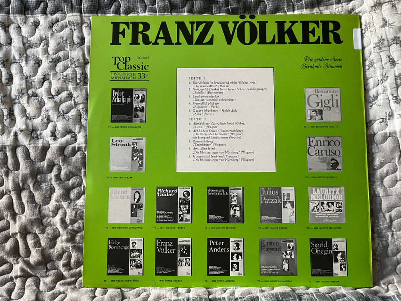 Franz Völker - Mozart: Die Zauberflote; Verdi: Rigoletto, Aida; Beethoven: Fidelio; Wagner: Rienzi, Der Fliegende Hollander, Tannhauser, Die Meistersinger Von Nurnberg; Meyerbeer: Die Afrikanerin / Top Classic LP / TC-9065