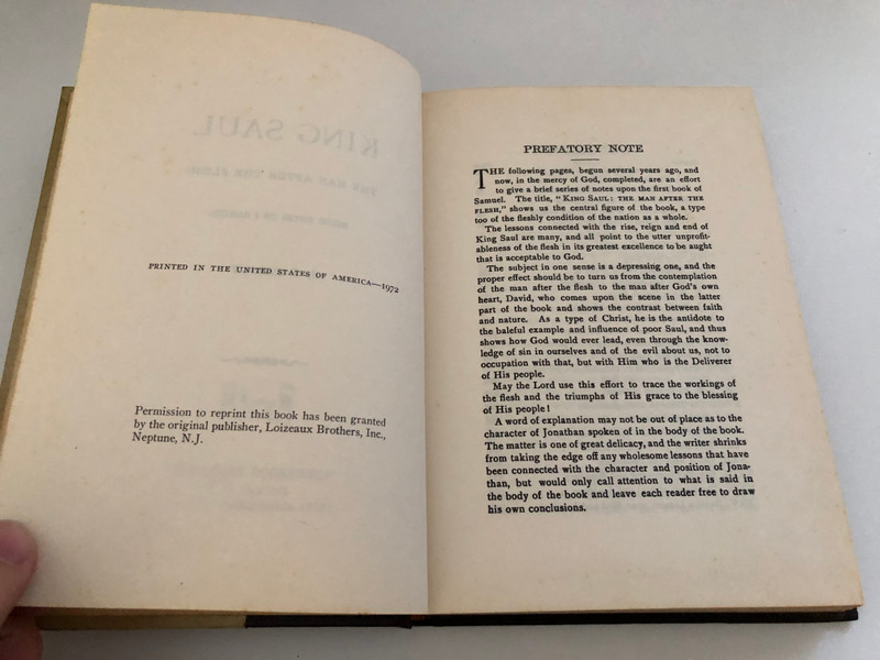 King Saul The Man After the Flesh by Samuel Ridout  BEING NOTES ON 1 SAMUEL  Publisher BELIEVERS BOOKSHELF P. O. Box 261 Sunbury, Pennsylvania  PRINTED IN THE UNITED STATES OF AMERICA