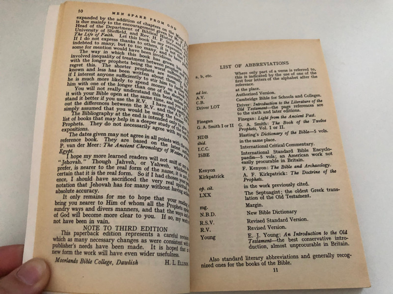 Men Spake from God by H. L. Ellison / Bible Christian Living / BIBLICAL CLASSICS LIBRARY / Studies in the Hebrew Prophets / Publisher: The Paternoster Press (0853646503)