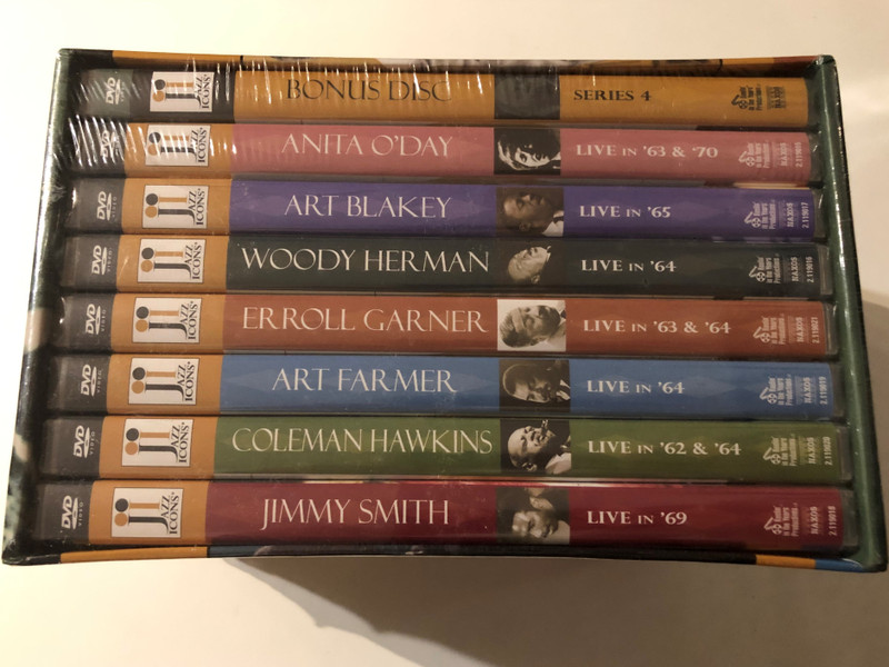 Jazz Icons: Series Four 8 DVD Set / JIMMY SMITH LIVE - COLEMAN HAWKINS LIVE - ART FARMER LIVE - ERROLL GARNER LIVE IN - WOODY HERMAN LIVE - ART BLAKEY LIVE- ANITA O'DAY LIVE / EXCLUSIVE BONUS DISC / DVD (747313800346)