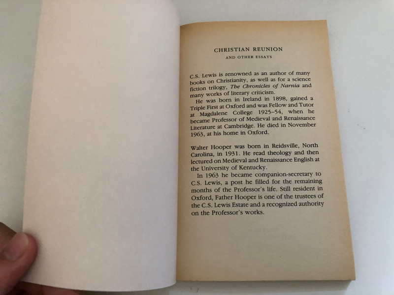 Christian Reunion and Other Essays by C.S. Lewis / Edited with a preface by Walter Hooper / Publisher: William Collins Sons & Co. Lid (0006274943)
