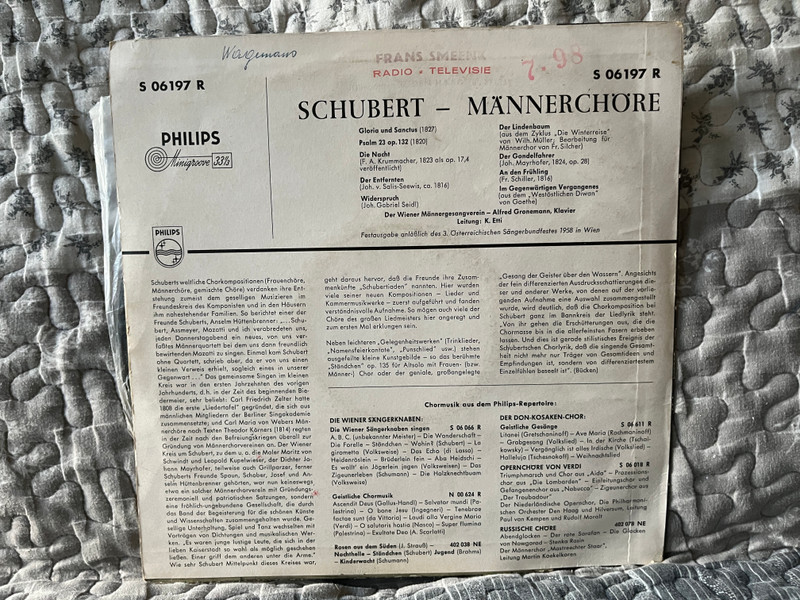 Franz Schubert – Männerchöre / Philips LP / S 06 197 R