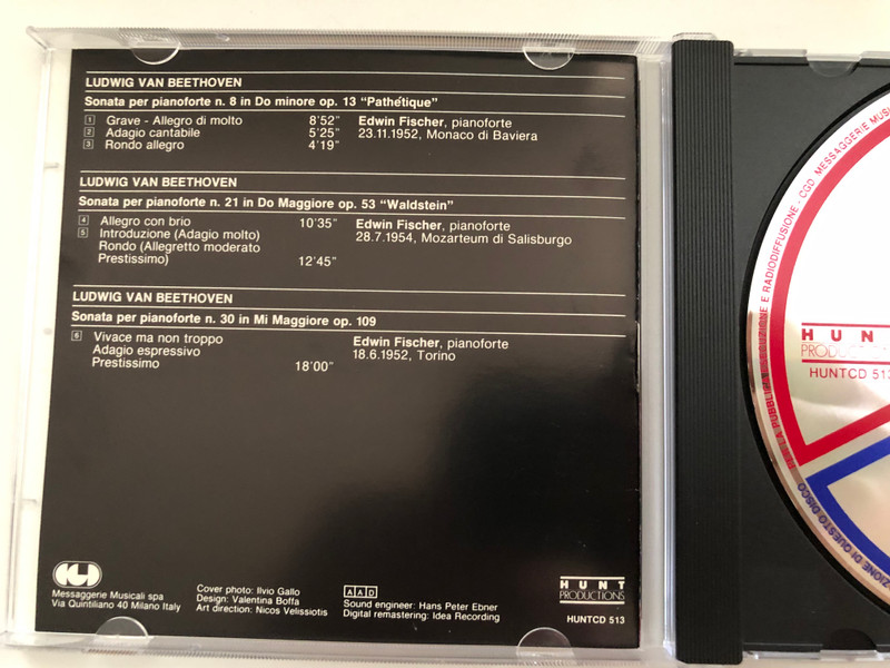Edwin Fischer - Beethoven: Sonate per Pianoforte Vol. I / Hunt Productions Aduio CD / HUNTCD 513