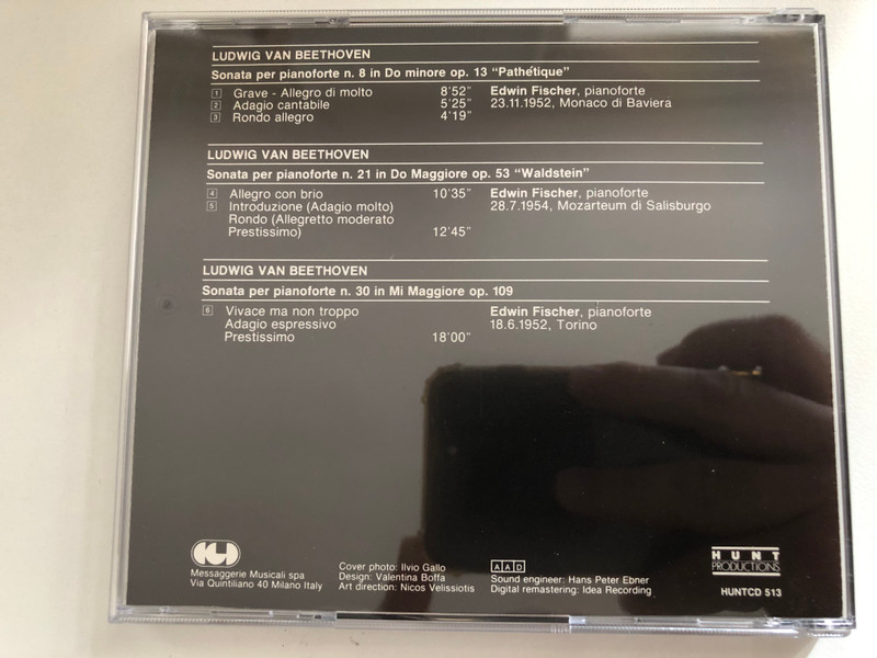 Edwin Fischer - Beethoven: Sonate per Pianoforte Vol. I / Hunt Productions Aduio CD / HUNTCD 513