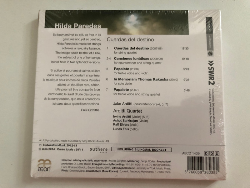 Hilda Paredes: Cuerdas Del Destino - Jake Arditti, Arditti Quartet / æon Audio CD 2014 / AECD 1439