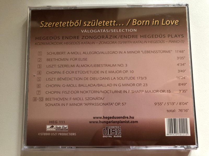 Hegedus Endre - Szeretetbol szuletett... = Born In Love... / Studio Liszt Productions Audio CD 2007 Stereo / HEG 111