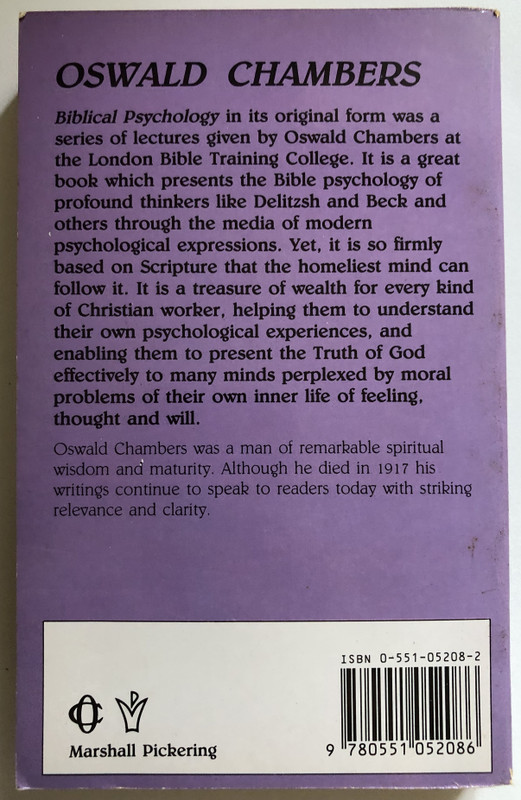 OSWALD CHAMBERS - Biblical Psychology A Treasure-chest for Christian Counsellors  Simpkin Marshall 1996  Paperback (9780551052086)
