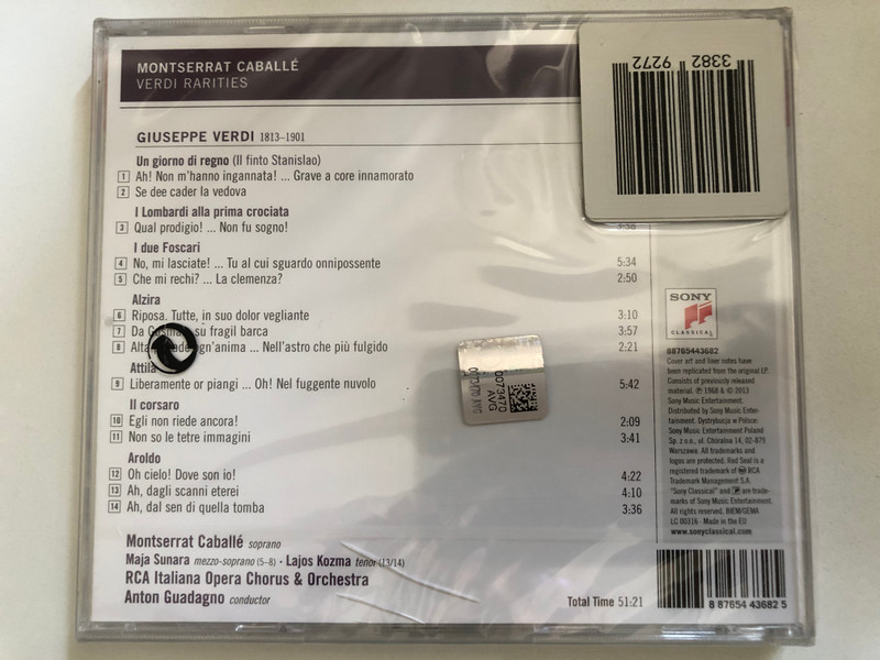 Montserrat Caballé: Verdi Rarities - Arias from Un Giorno di Regno; I Lombardi; I Due Foscari; Alzira; Attila; Il Corsaro; Aroldo / RCA Italiana Opera Orchestra And Chorus, Anton Guadagno (conductor) / Sony Classical Audio CD 2013 / 88765443682 