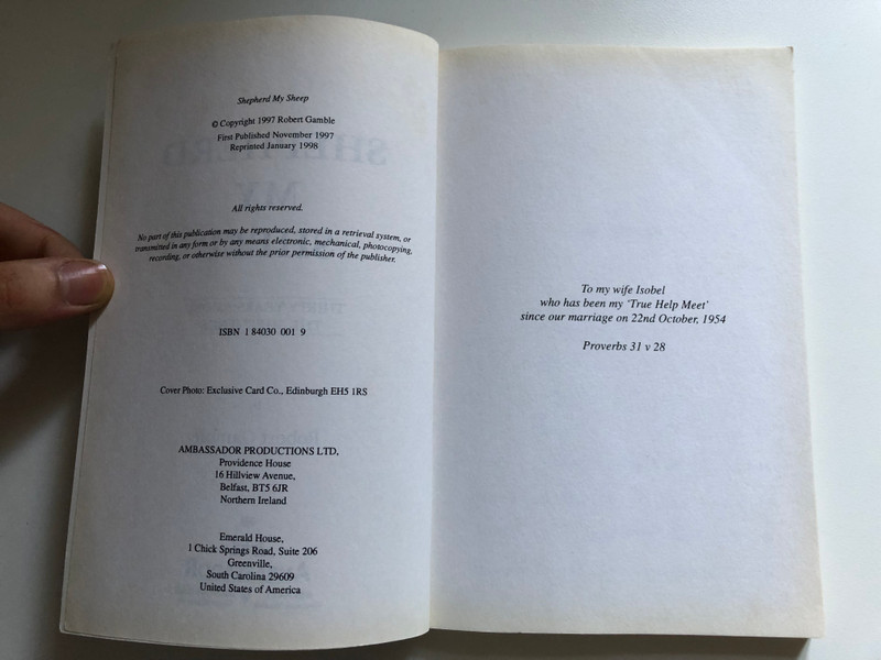 Shepherd My Sheep Lessons Drawn From Thirty Years Among the Shepherds  Robert Gamble  Emerald House Group Inc, 1997  Paperback (9781840300017)