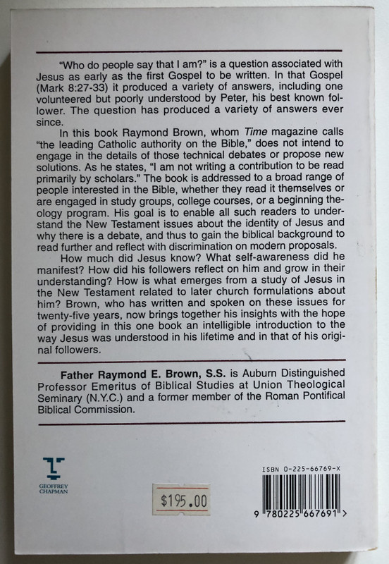 An Introduction to New Testament Christology / Raymond E. Brown / Geoffrey Chapman, 1994 / Paperback (9780225667691)