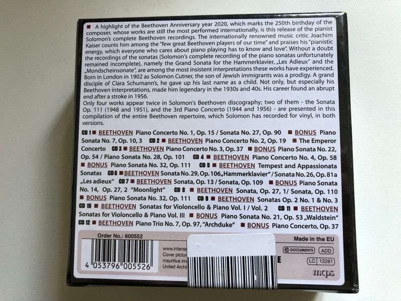Milestones Of A Piano Legend: Solomon – The Complete Beethoven Recordings / The Intense Media 12x Audio CD, Box Set / 600552