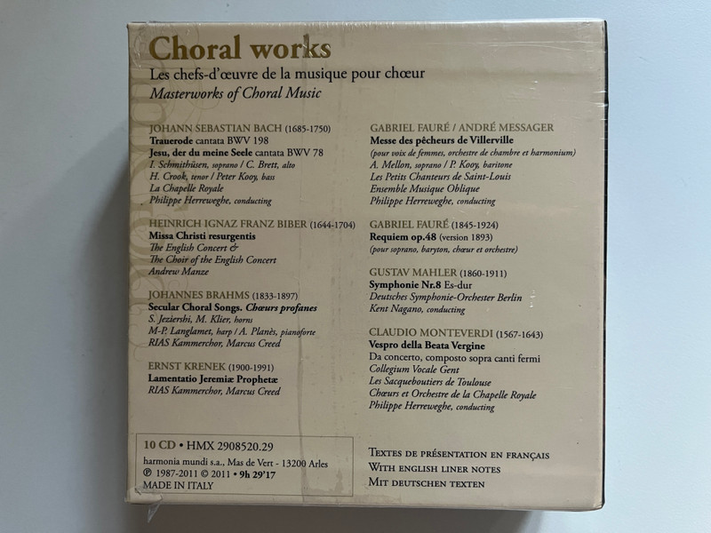 Choral Works - Bach, Biber, Brahms, Faure, Krenek, Mahler, Monteverdi / HM Gold / Harmonia Mundi 10x Audio CD, Box Set 2011 / HMX 2908520.29