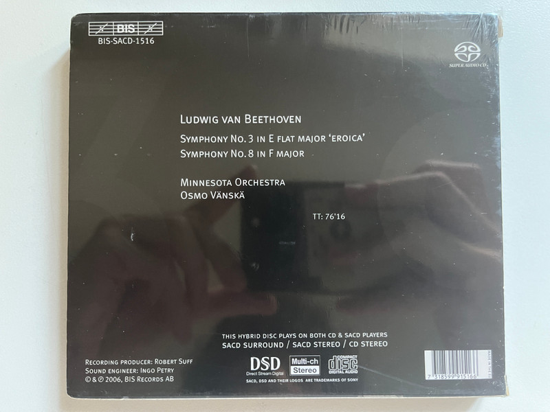 Beethoven: Symphonies Nos. 3 & 8 - Minnesota Orchestra, Osmo Vänskä / BIS Hybrid Disc 2006 / BIS-SACD-1516 (7318599915166)